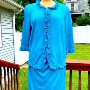 NWT Stizzoli made Italy turquoise Ruffle knit Cardigan sweater plus 14